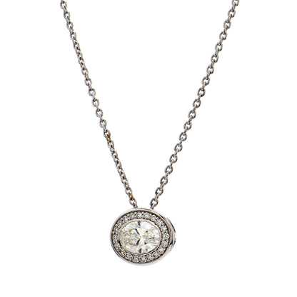 GIA Certified  1.00 Ct  Oval Cut Diamond Halo Pendant – 18K White Gold