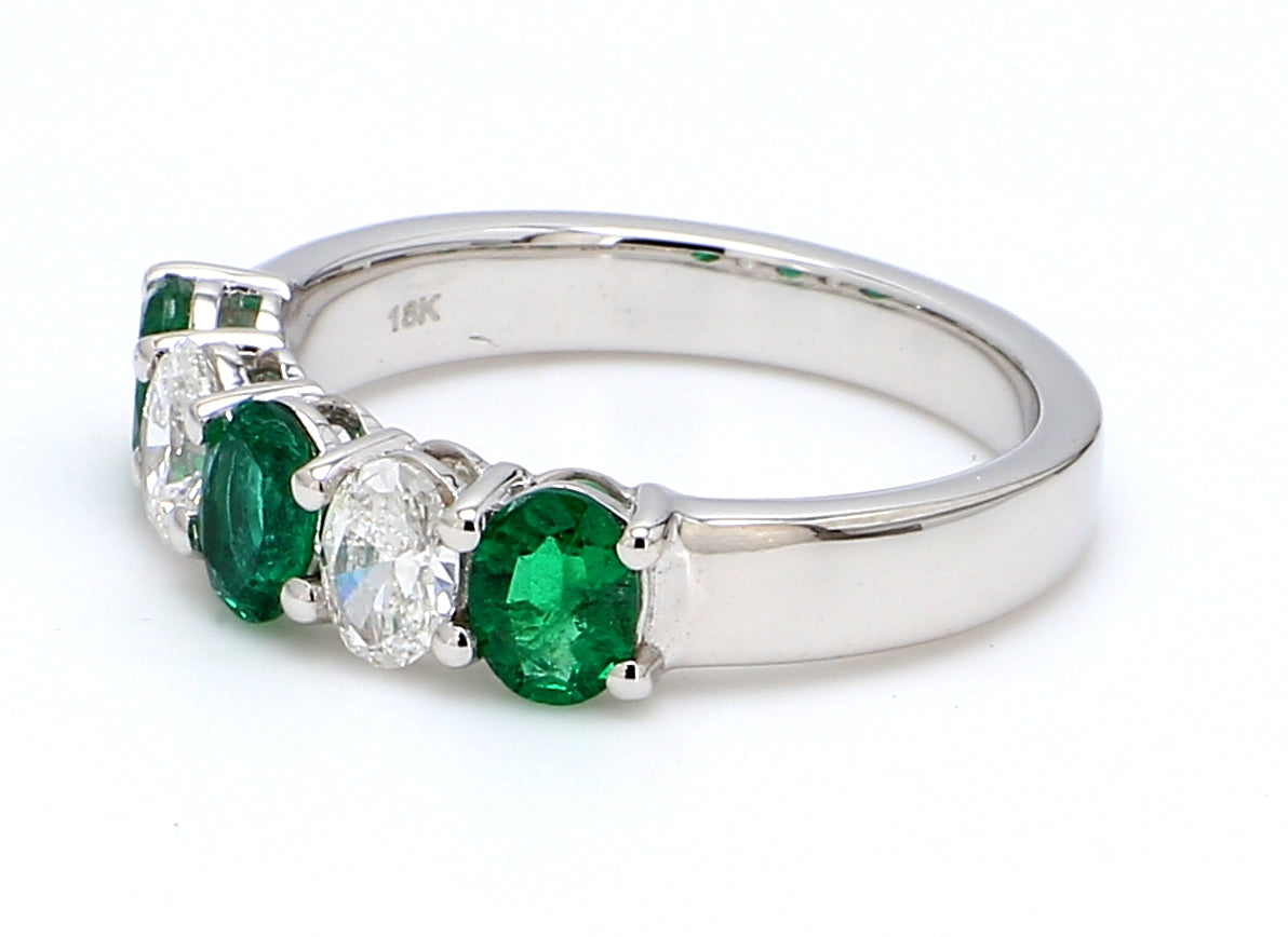 Zambian Emerald & Diamond Five-Stone Band – Oval 5x4mm in 18K White Gold
