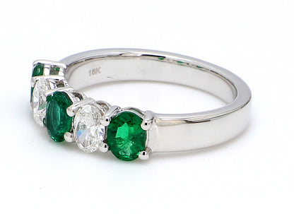 Zambian Emerald & Diamond Five-Stone Band – Oval 5x4mm in 18K White Gold