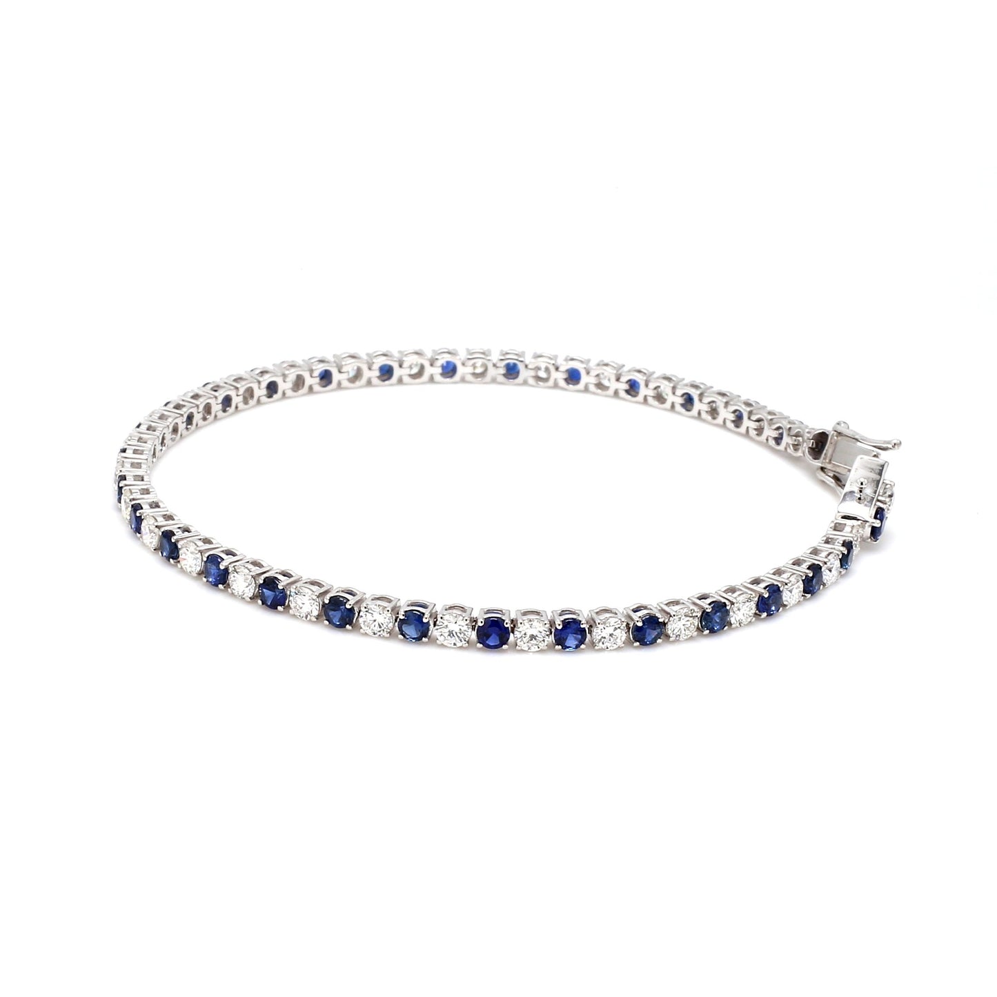 18K White Gold Blue Sapphire and Diamond Tennis Bracelet- 4.50 ct tw