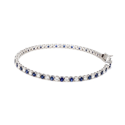 18K White Gold Blue Sapphire and Diamond Tennis Bracelet- 4.50 ct tw