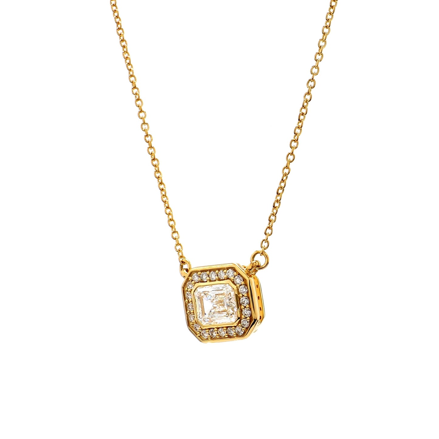 GIA Certified  1.00 Ct Emerald Cut Diamond Halo Pendant – 18K Yellow Gold