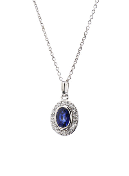 Diamond & Blue Sapphire Pendant in 18K White Gold