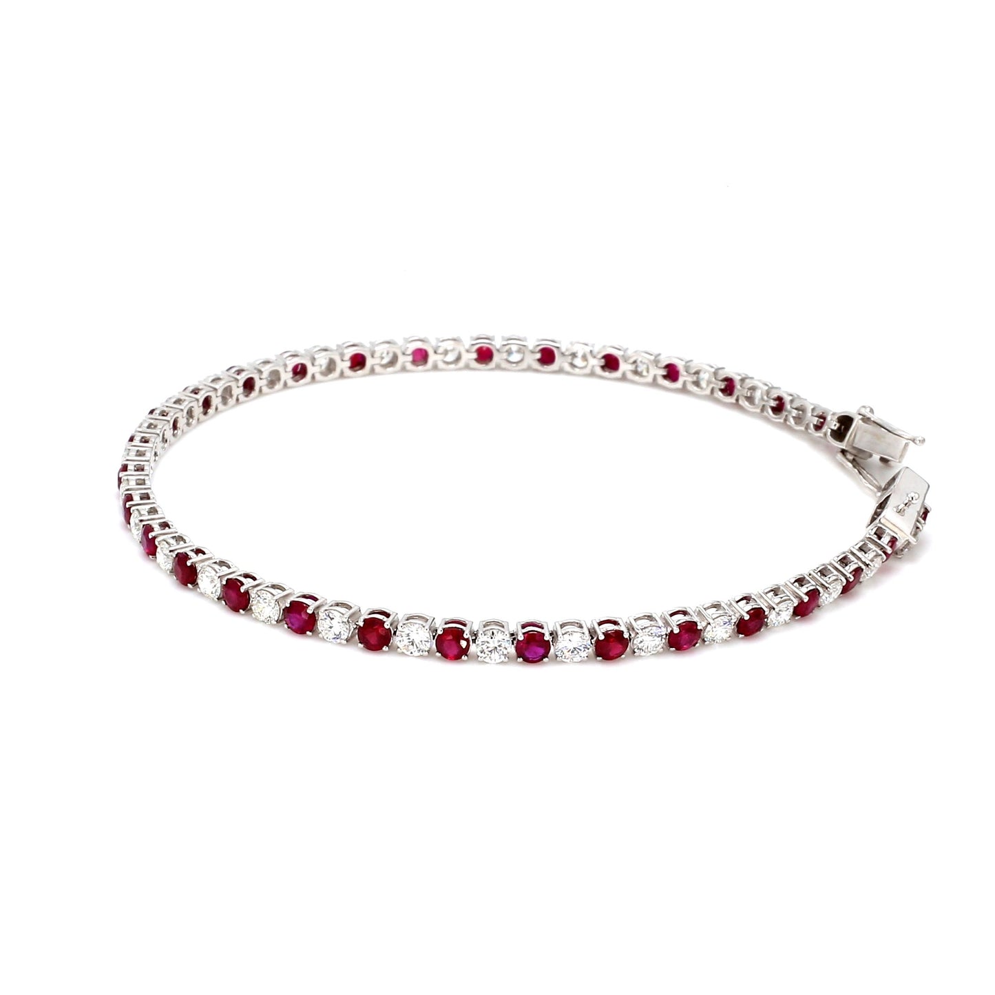 18K White Gold Ruby Diamond Tennis Bracelet- 4.50 ct tw