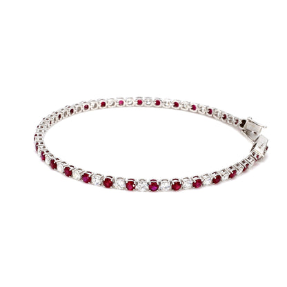 18K White Gold Ruby Diamond Tennis Bracelet- 4.50 ct tw