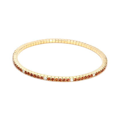 Diamond Orange Sapphire Stretch Bracelet 60mm-14K Yellow Gold
