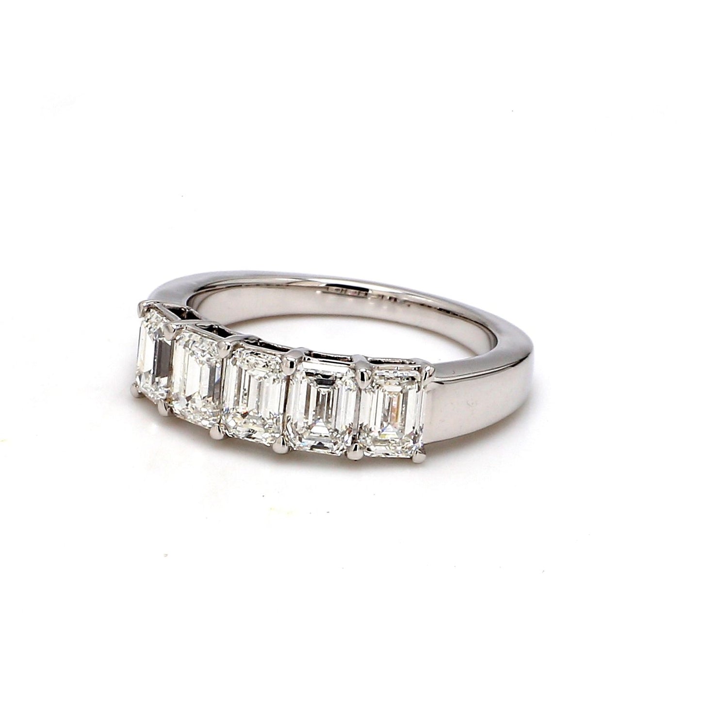 18K White Gold 5 Stone Emerald Cut Wedding Band - GIA Certified