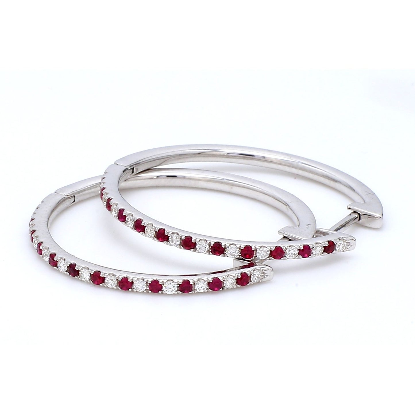 Ruby & Diamond Hoop Earring in 18K White Gold