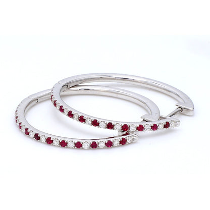 Ruby & Diamond Hoop Earring in 18K White Gold