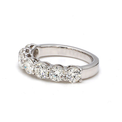 18K White Gold 7 Stone Round Cut Wedding Band - GIA Certified