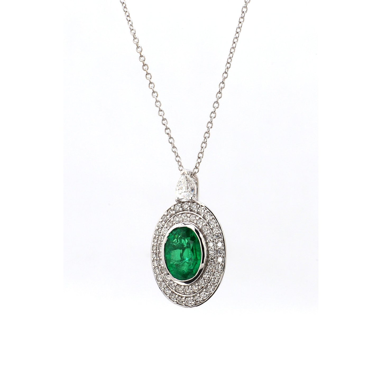 Diamond & Emerald Pendant in 18K White Gold