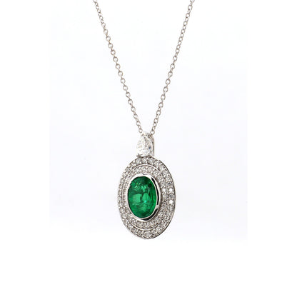 Diamond & Emerald Pendant in 18K White Gold