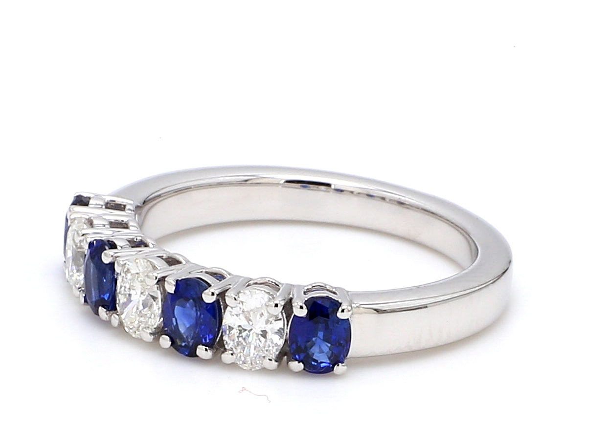 Blue Sapphire & Diamond Seven-Stone Band – Oval 4x3mm in 18K White Gold