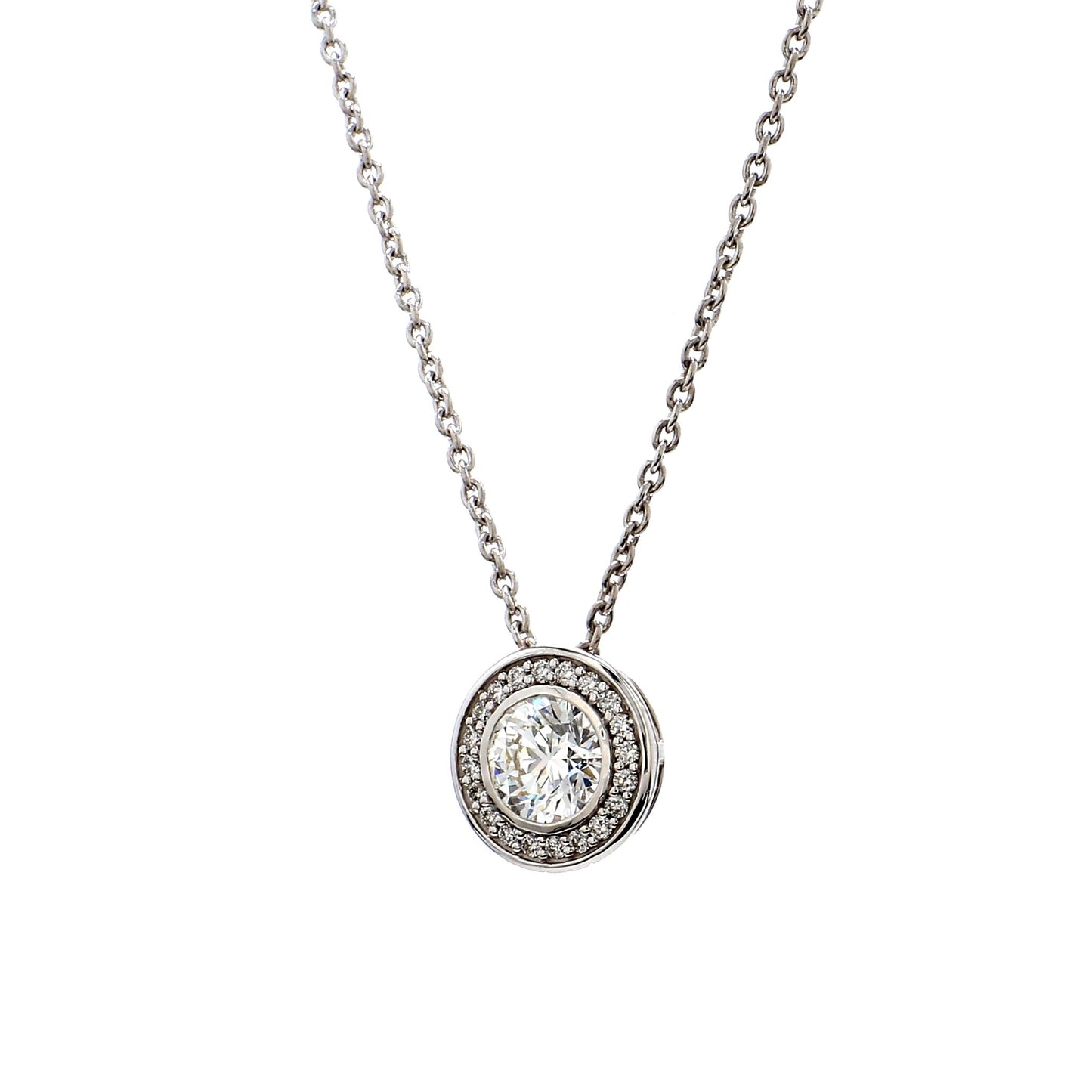 GIA Certified  1.00 Ct Round Cut Diamond Halo Pendant – 18K White Gold