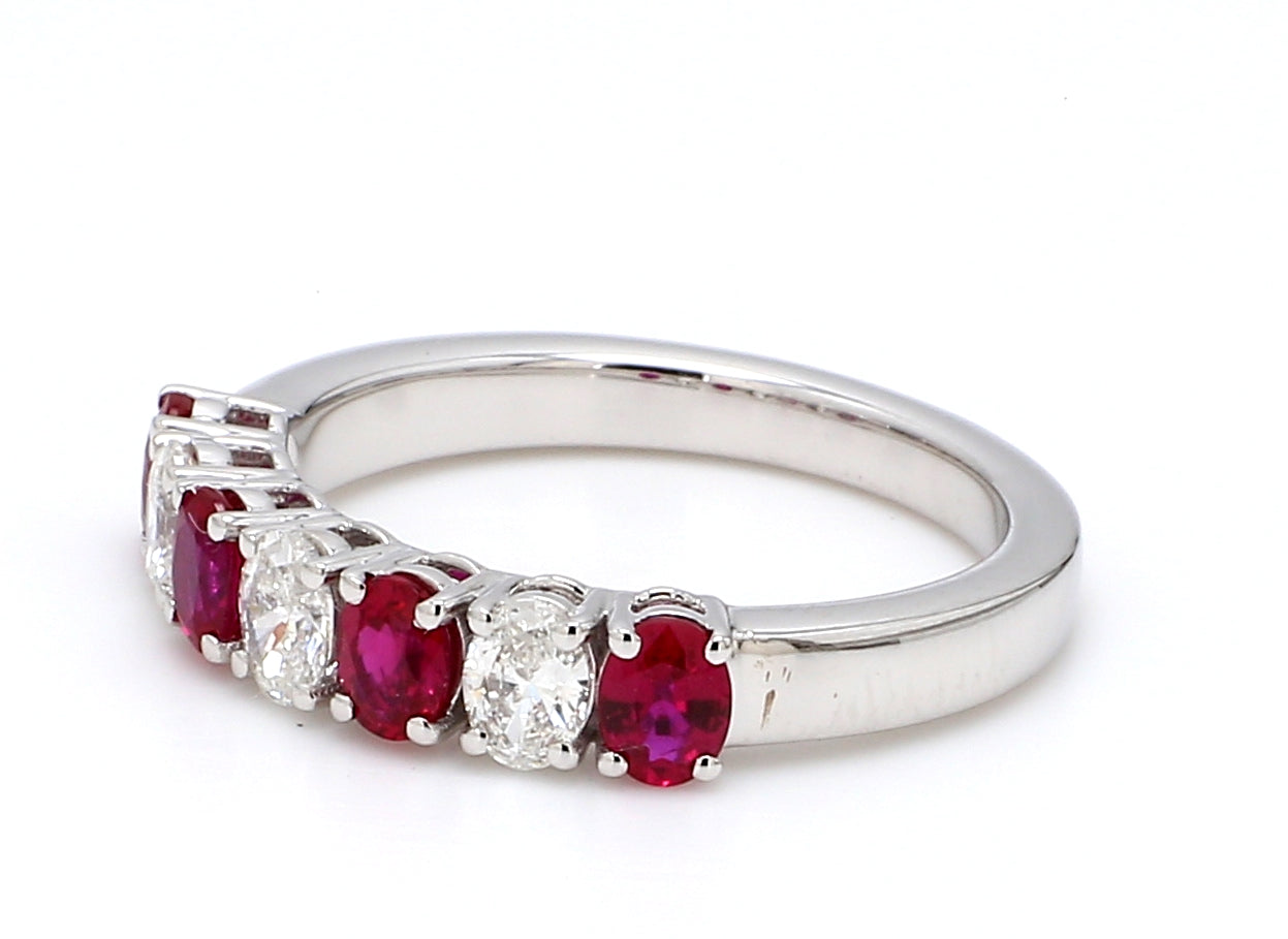 Ruby & Diamond Seven-Stone Band – Oval 4x3mm in 18K White Gold