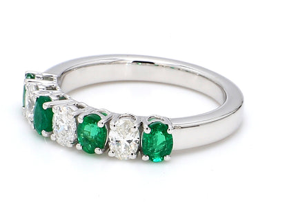 Zambian Emerald & Diamond Seven-Stone Band – Oval 4x3mm in 18K White Gold