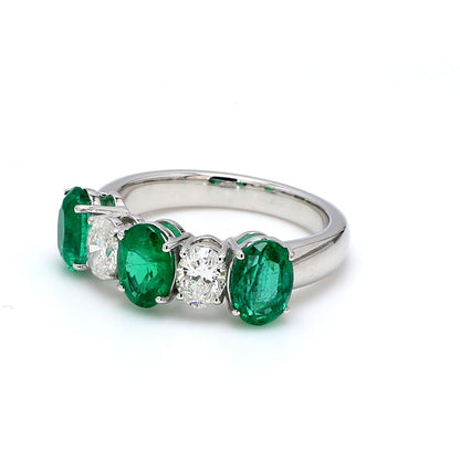 Zambian Emerald & Diamond Oval Band – 3 Emerald & 2 Diamond Alternating Ring