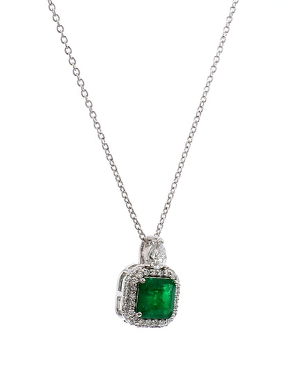 Diamond & Emerald Pendant in 18K White Gold