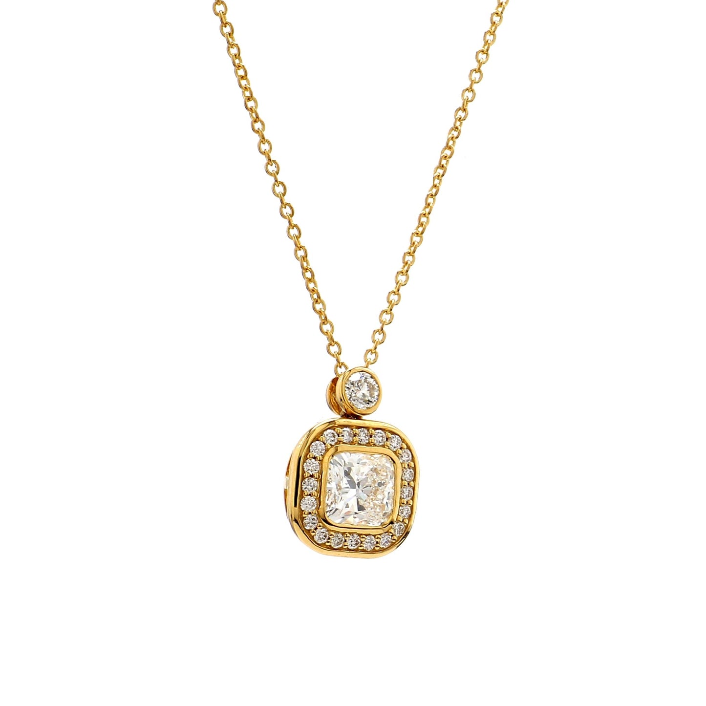 GIA Certified  1.00 Ct  Cushion Cut Diamond Halo Pendant – 18K Yellow Gold