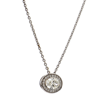 GIA Certified  1.00 Ct  Oval Cut Diamond Halo Pendant – 18K White Gold