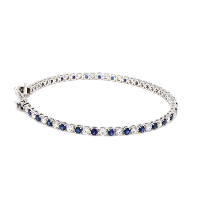 18K White Gold Blue Sapphire and Diamond Tennis Bracelet- 4.50 ct tw