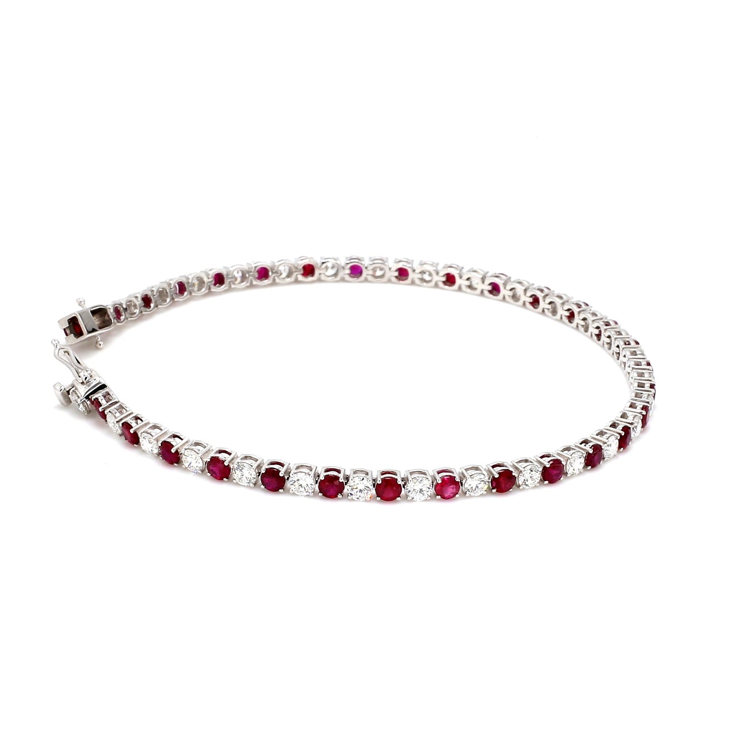 18K White Gold Ruby Diamond Tennis Bracelet- 4.50 ct tw