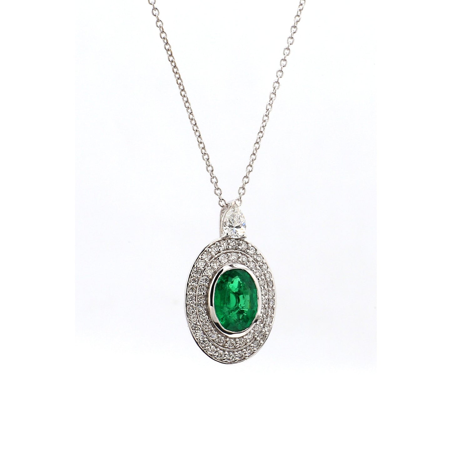 Diamond & Emerald Pendant in 18K White Gold