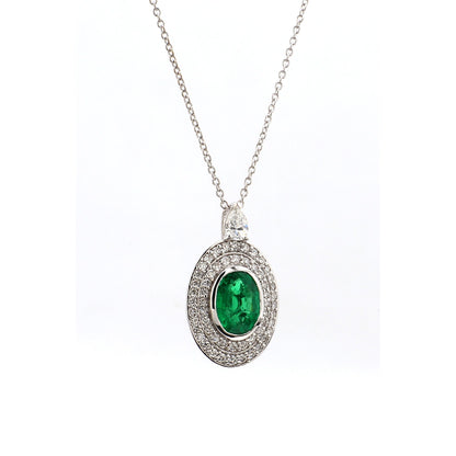 Diamond & Emerald Pendant in 18K White Gold