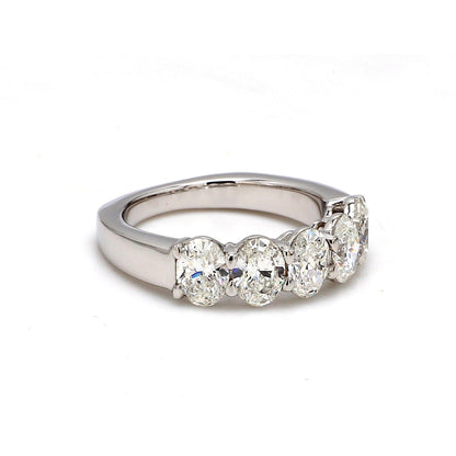 18K White Gold 5 Stone Oval Cut Wedding Band - GIA Certified