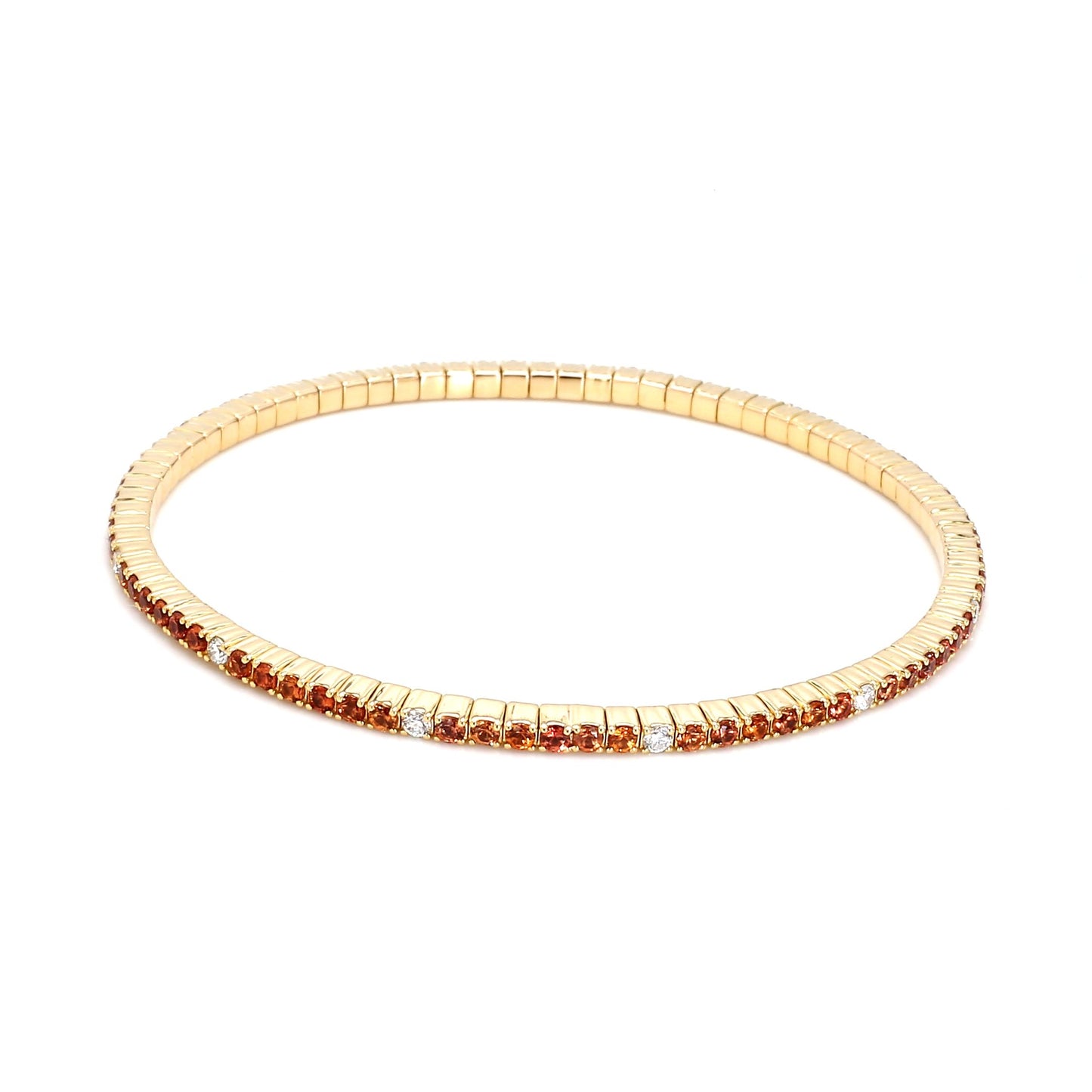 Diamond Orange Sapphire Stretch Bracelet 60mm-14K Yellow Gold
