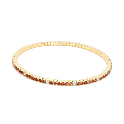 Diamond Orange Sapphire Stretch Bracelet 60mm-14K Yellow Gold