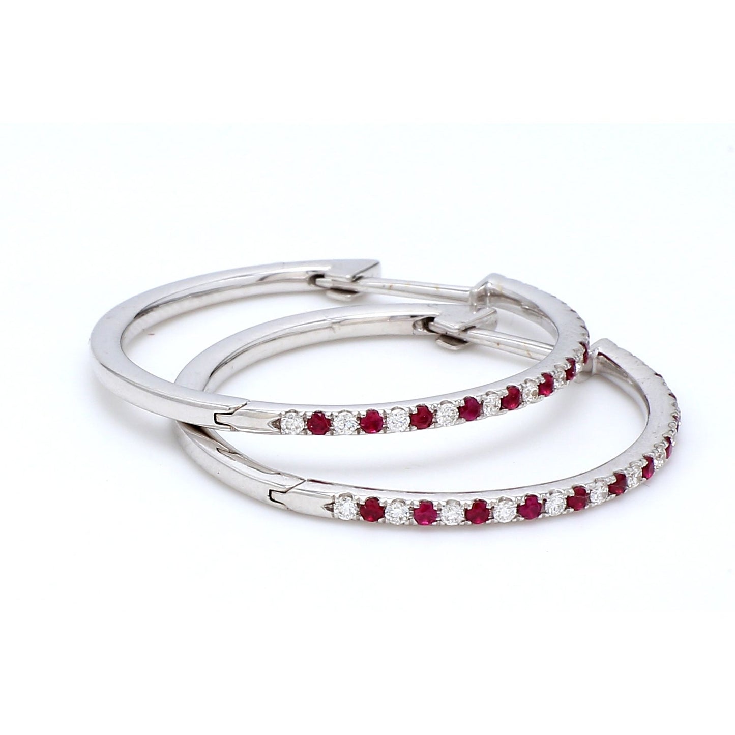 Ruby & Diamond Hoop Earring in 18K White Gold