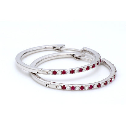 Ruby & Diamond Hoop Earring in 18K White Gold