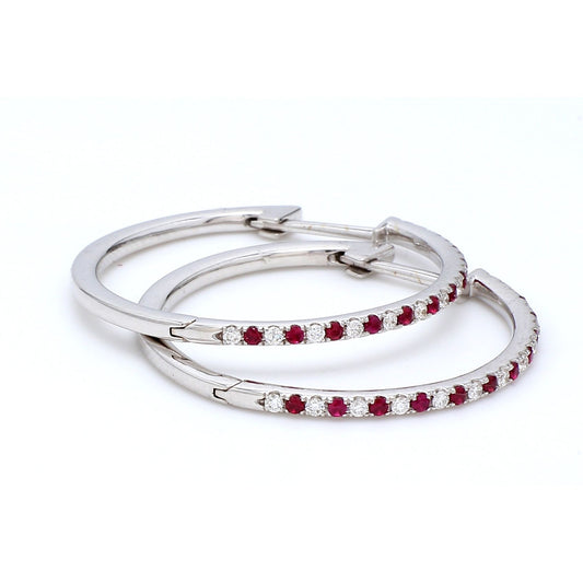 Ruby & Diamond Hoop Earring in 18K White Gold