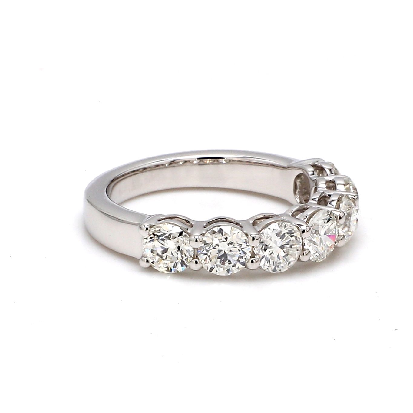 18K White Gold 7 Stone Round Cut Wedding Band - GIA Certified