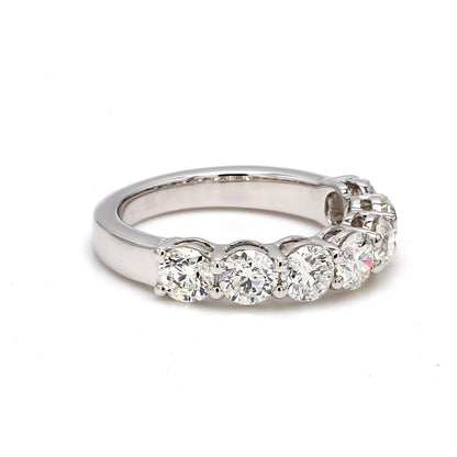 18K White Gold 7 Stone Round Cut Wedding Band - GIA Certified