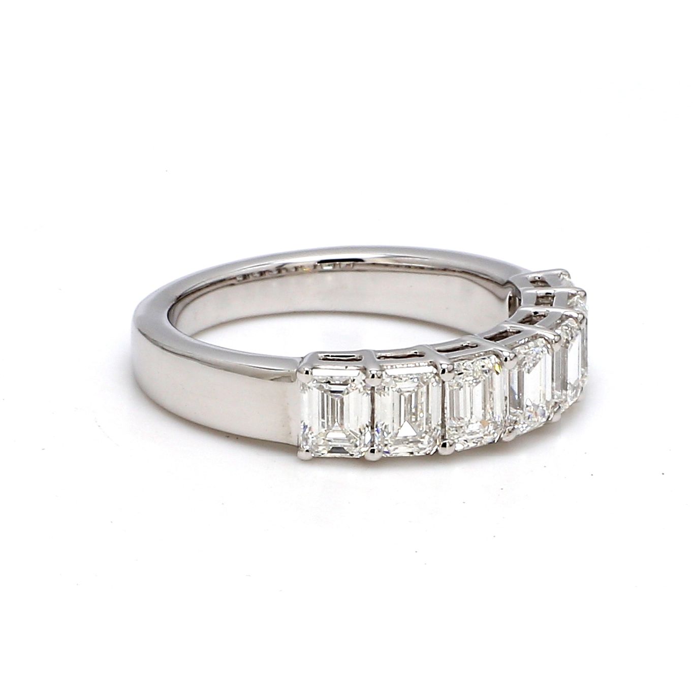 18K White Gold 7 Stone Emerald Cut Wedding Band - GIA Certified