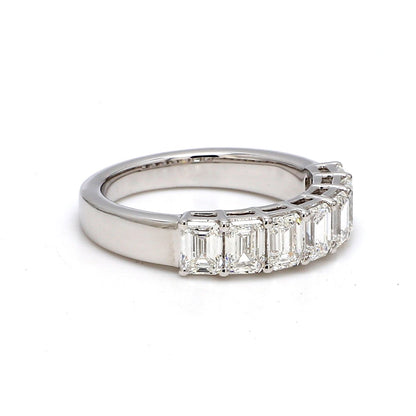18K White Gold 7 Stone Emerald Cut Wedding Band - GIA Certified