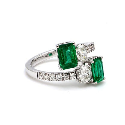 Zambian Emerald Toi et Moi Ring with Diamond Accents