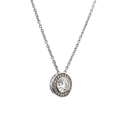 GIA Certified  1.00 Ct Round Cut Diamond Halo Pendant – 18K White Gold