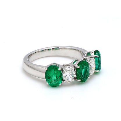 Zambian Emerald & Diamond Oval Band – 3 Emerald & 2 Diamond Alternating Ring