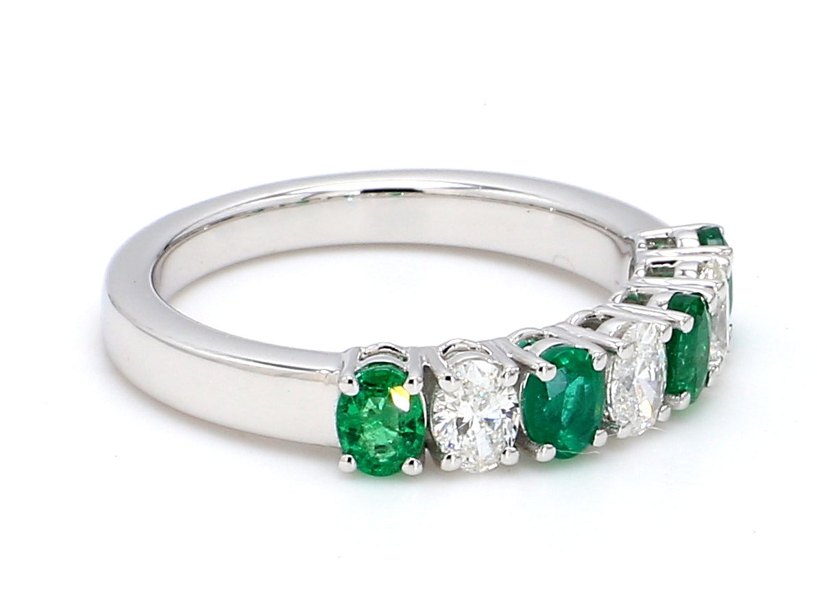 Zambian Emerald & Diamond Seven-Stone Band – Oval 4x3mm in 18K White Gold