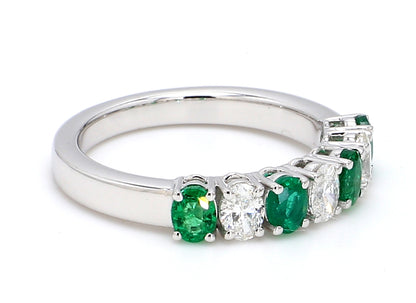 Zambian Emerald & Diamond Seven-Stone Band – Oval 4x3mm in 18K White Gold