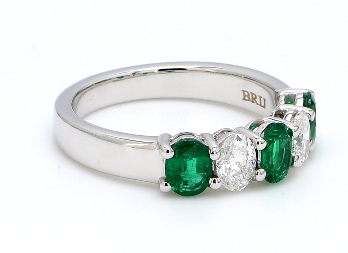 Zambian Emerald & Diamond Five-Stone Band – Oval 5x4mm in 18K White Gold