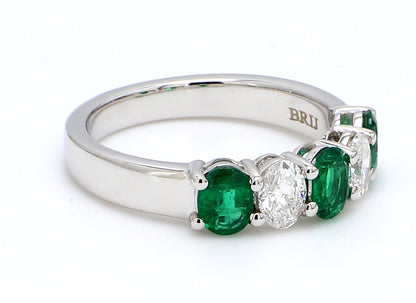 Zambian Emerald & Diamond Five-Stone Band – Oval 5x4mm in 18K White Gold