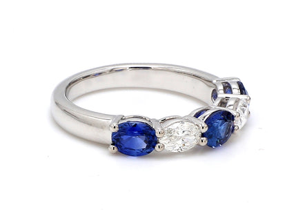 Blue Sapphire & Diamond Five-Stone Band – Oval East-West Set in 18K White Gold