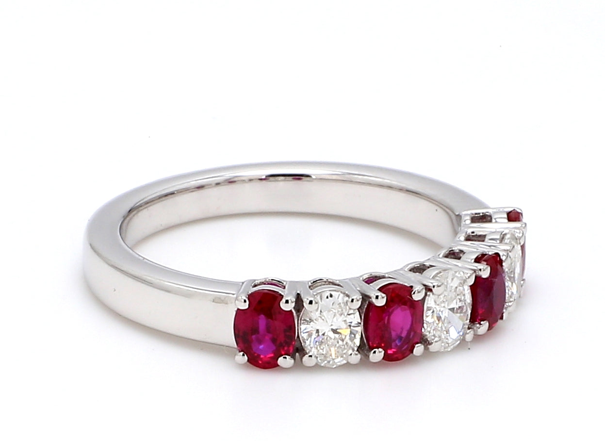 Ruby & Diamond Seven-Stone Band – Oval 4x3mm in 18K White Gold