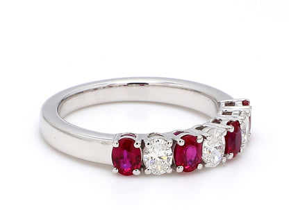 Ruby & Diamond Seven-Stone Band – Oval 4x3mm in 18K White Gold