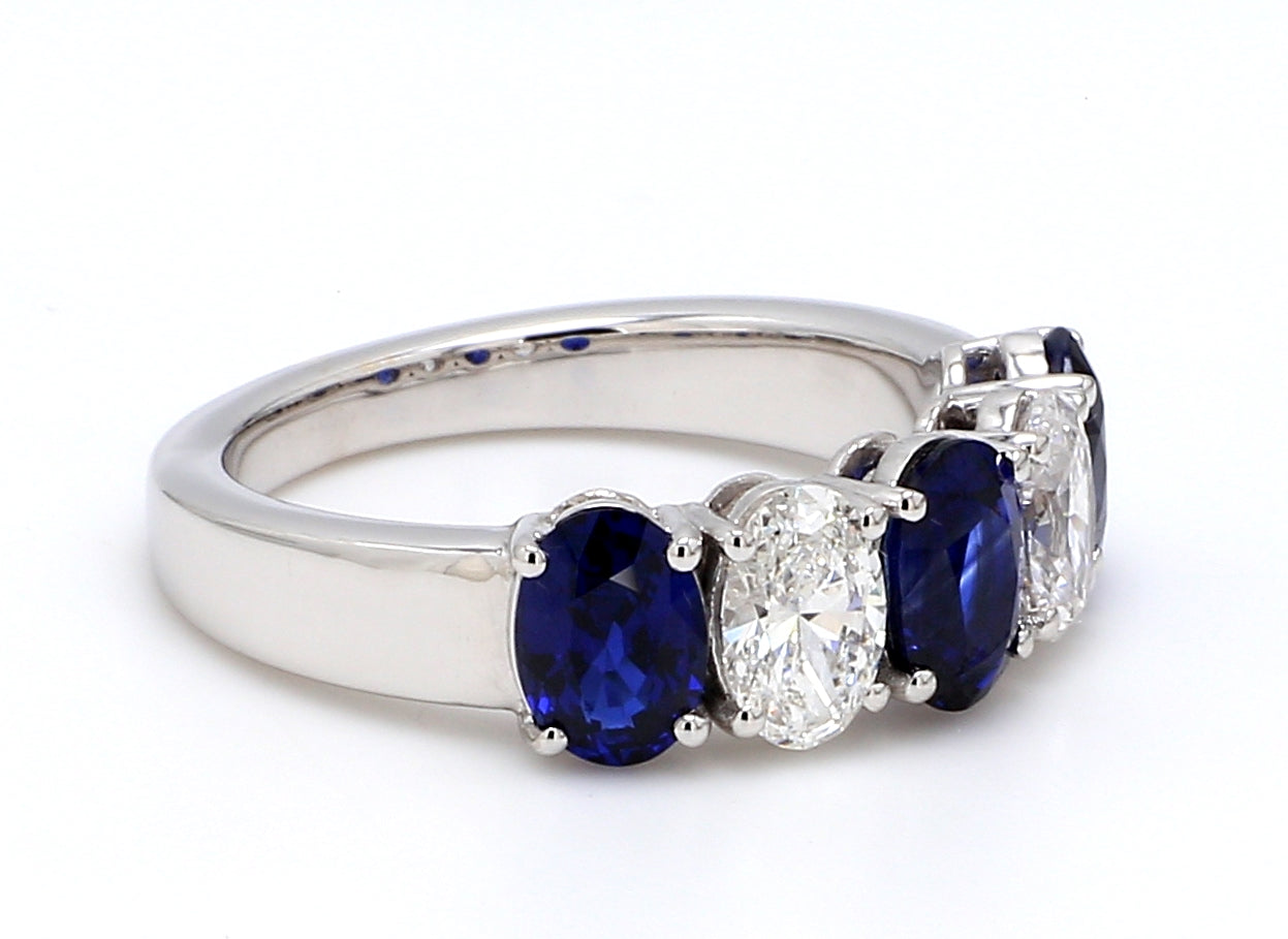 Blue Sapphire & Diamond Five-Stone Band – Oval 6x4mm in 18K White Gold