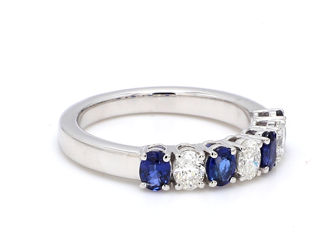 Blue Sapphire & Diamond Seven-Stone Band – Oval 4x3mm in 18K White Gold